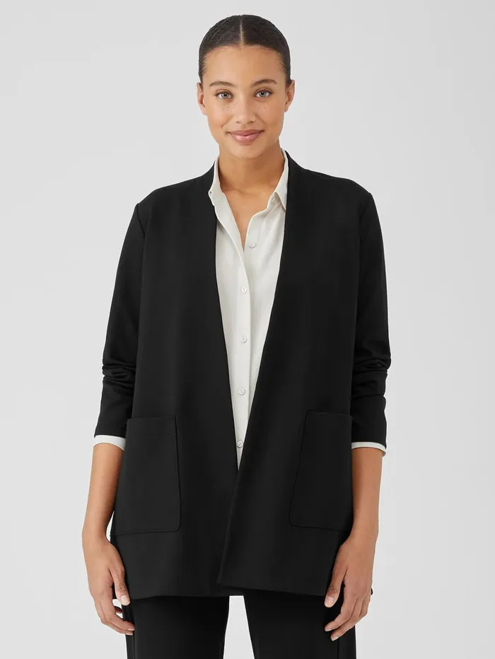 Women Eileen Fisher Jackets Coats and Vests Washable Flex Ponte High Collar Jacket Black Women Eileen Fisher Jackets Coats and Vests Washable Flex Ponte High Collar Jacket Black