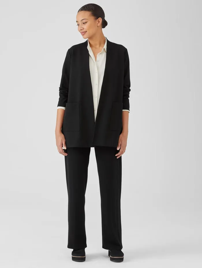 Women Eileen Fisher Jackets Coats and Vests Washable Flex Ponte High Collar Jacket Black