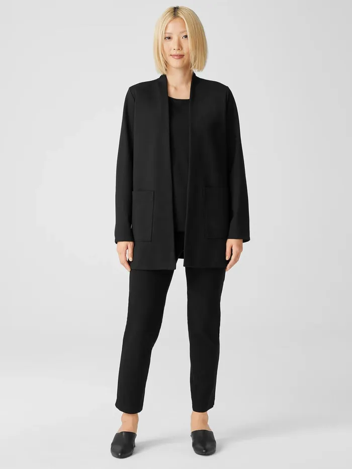 Women Eileen Fisher Jackets Coats and Vests Washable Flex Ponte High Collar Jacket Black