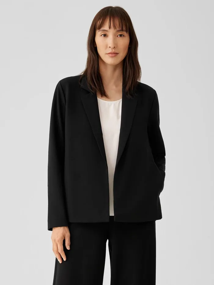 Women Eileen Fisher Jackets Coats and Vests Washable Flex Ponte Notch Collar Blazer Black Women Eileen Fisher Jackets Coats and Vests Washable Flex Ponte Notch Collar Blazer Black