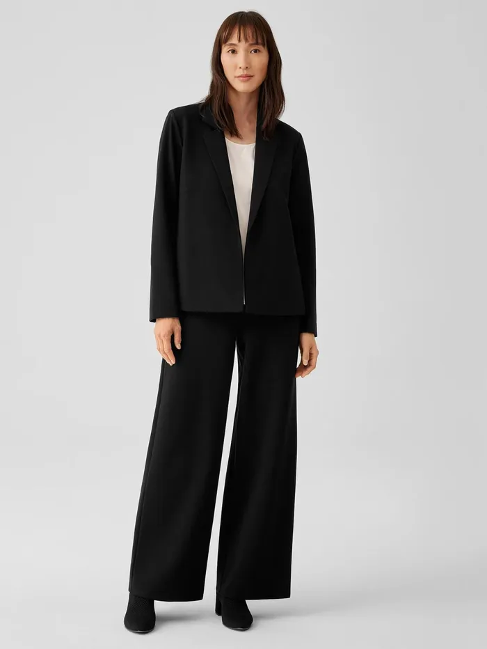 Women Eileen Fisher Jackets Coats and Vests Washable Flex Ponte Notch Collar Blazer Black
