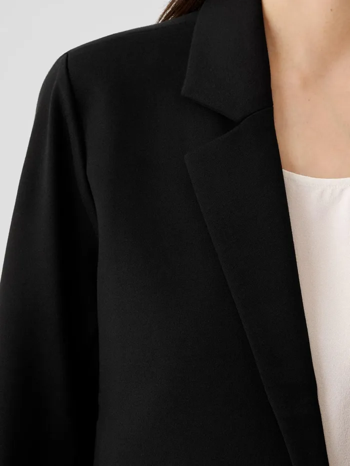 Women Eileen Fisher Jackets Coats and Vests Washable Flex Ponte Notch Collar Blazer Black