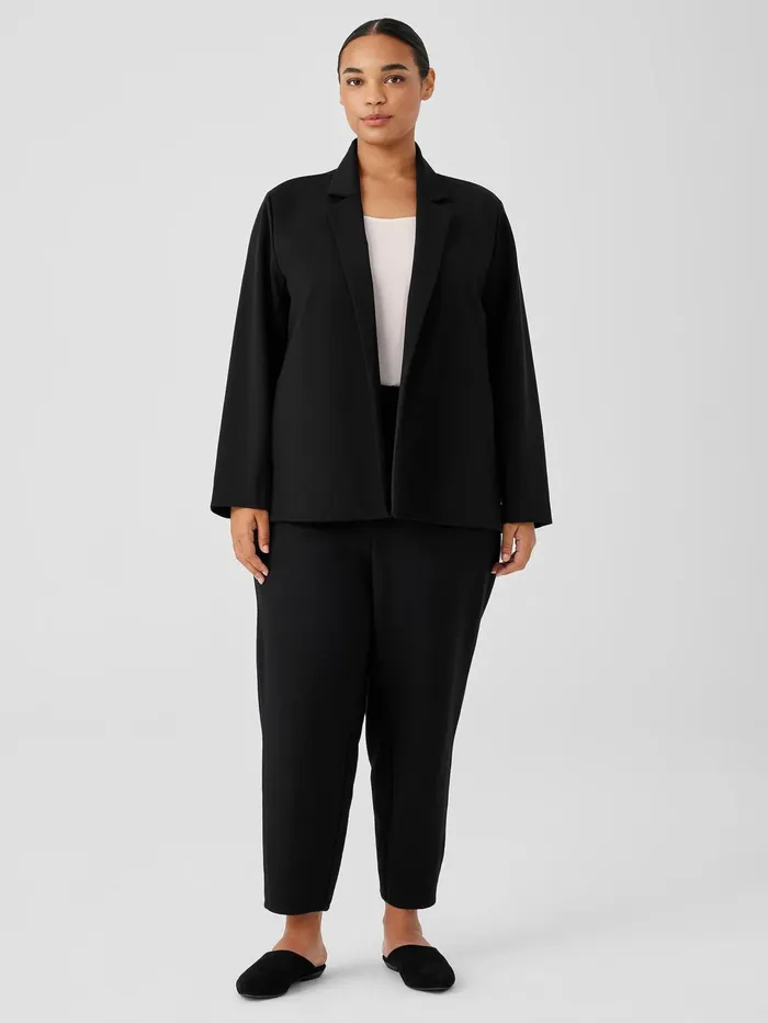 Women Eileen Fisher Jackets Coats and Vests Washable Flex Ponte Notch Collar Blazer Black