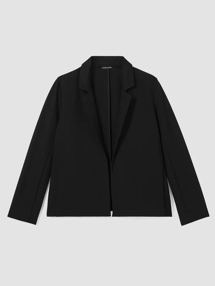Women Eileen Fisher Jackets Coats and Vests Washable Flex Ponte Notch Collar Blazer Black