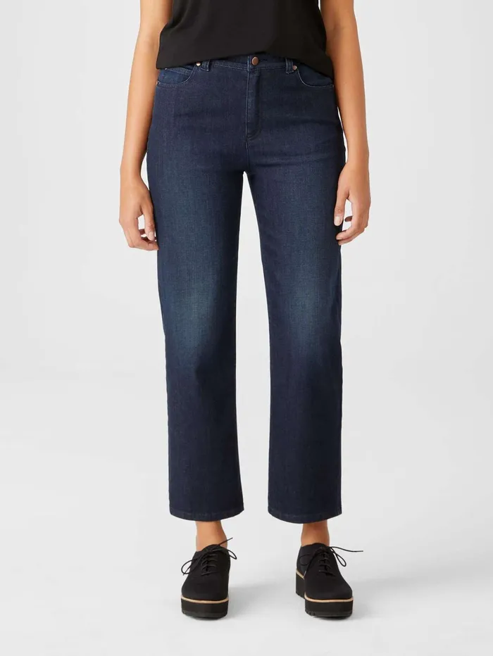 Women Eileen Fisher Pants Shorts and Jumpsuits Organic Cotton Stretch Straight Ankle Jean Utility Blue