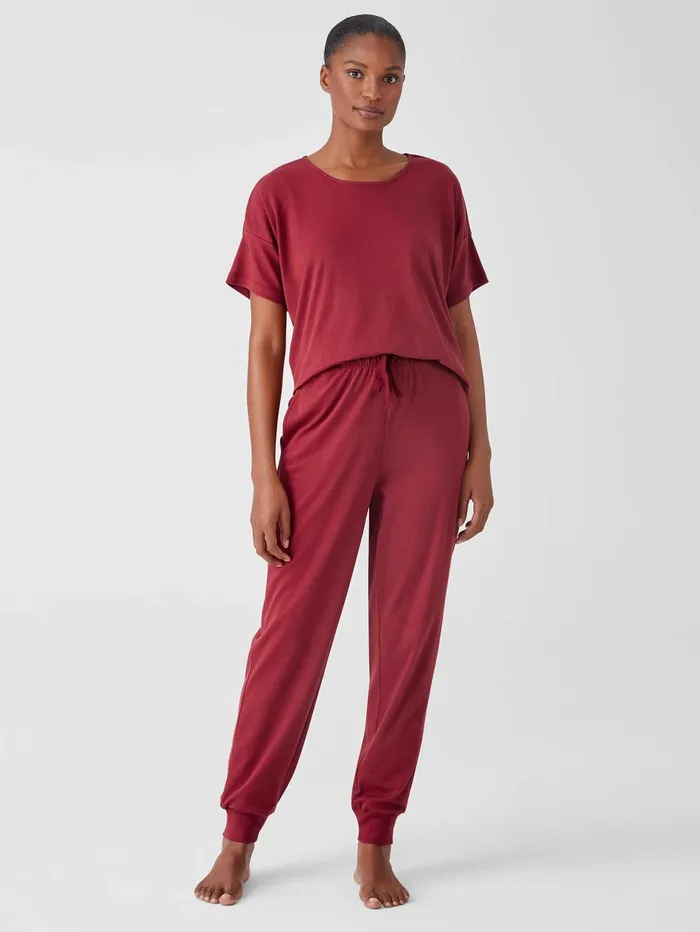 Women Eileen Fisher Sleepwear Cozy Organic Cotton Interlock Jogger Pant Cranberry Women Eileen Fisher Sleepwear Cozy Organic Cotton Interlock Jogger Pant Cranberry