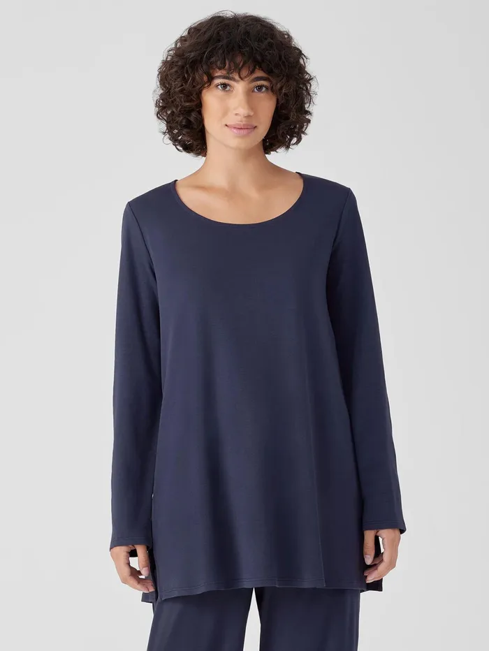 Women Eileen Fisher Sleepwear Organic Cotton Interlock Long Sleep Top Indigo