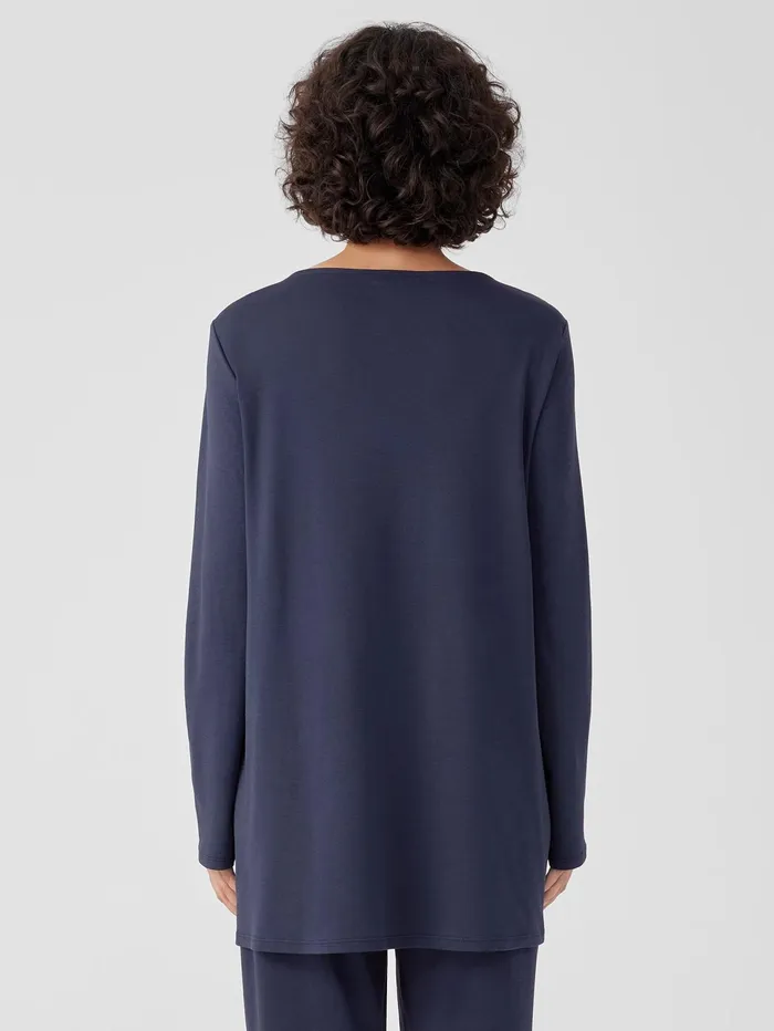 Women Eileen Fisher Sleepwear Organic Cotton Interlock Long Sleep Top Indigo