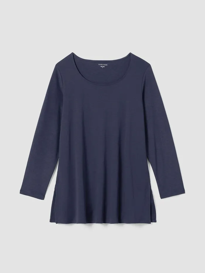 Women Eileen Fisher Sleepwear Organic Cotton Interlock Long Sleep Top Indigo