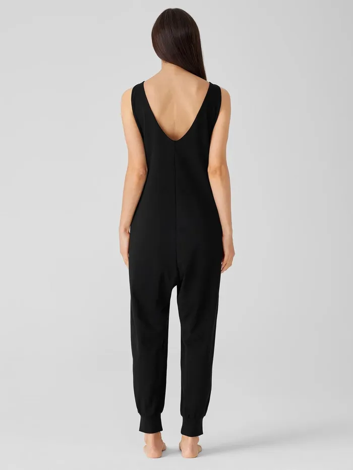 Women Eileen Fisher Sleepwear Organic Cotton Interlock Sleep Jumpsuit Black