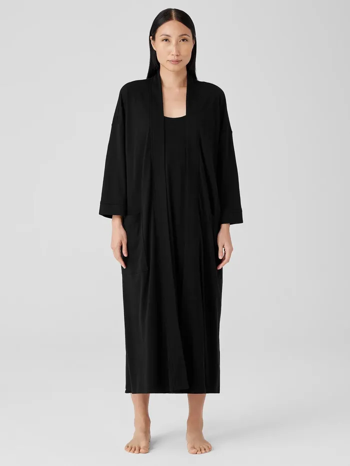 Women Eileen Fisher Sleepwear Organic Cotton Interlock Sleep Robe Black