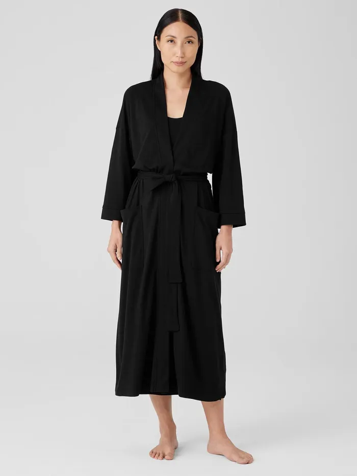 Women Eileen Fisher Sleepwear Organic Cotton Interlock Sleep Robe Black