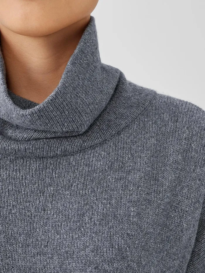 Women Eileen Fisher Sweaters and Cardigans Cotton And Recycled Cashmere Turtleneck Long Top Ash
