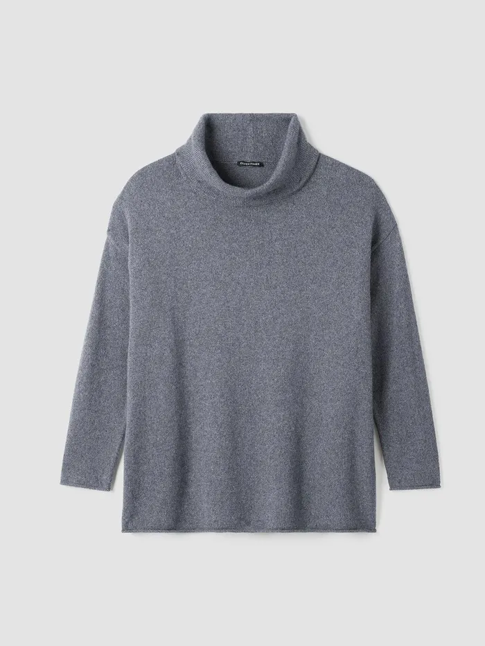 Women Eileen Fisher Sweaters and Cardigans Cotton And Recycled Cashmere Turtleneck Long Top Ash
