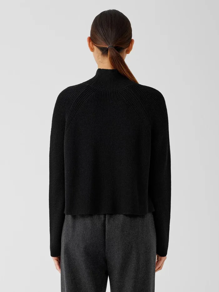 Women Eileen Fisher Sweaters and Cardigans Merino Cropped Turtleneck Top In RegenerativeWool Black