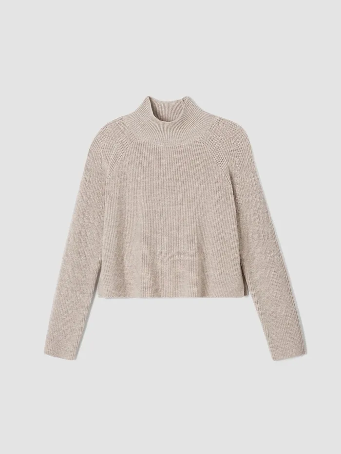 Women Eileen Fisher Sweaters and Cardigans Merino Cropped Turtleneck Top In RegenerativeWool Black