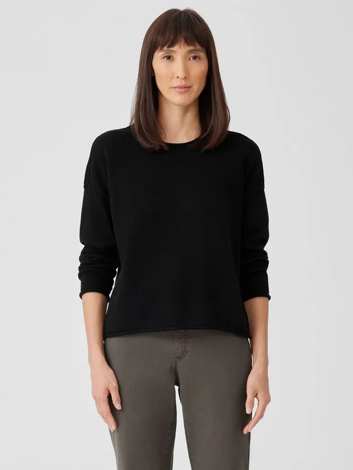 Women Eileen Fisher Sweaters and Cardigans Peruvian Cotton Blend Crew Neck Top Black Women Eileen Fisher Sweaters and Cardigans Peruvian Cotton Blend Crew Neck Top Black