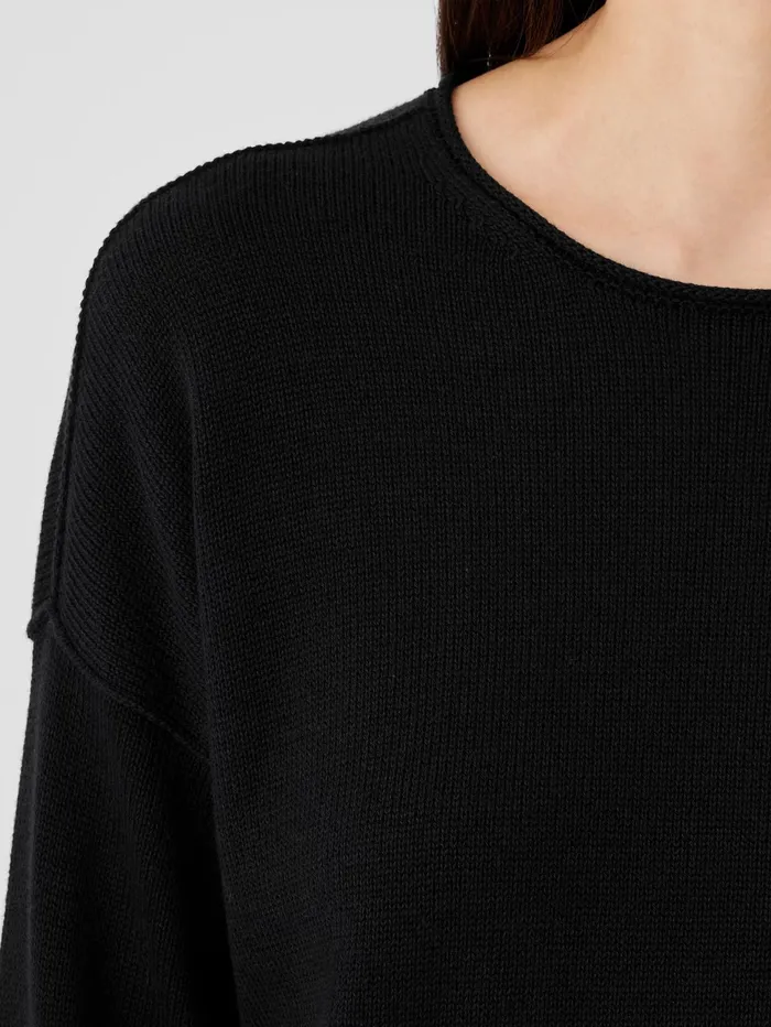 Women Eileen Fisher Sweaters and Cardigans Peruvian Cotton Blend Crew Neck Top Black