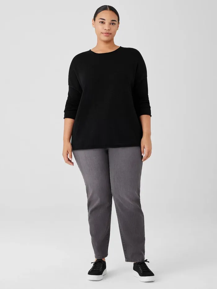 Women Eileen Fisher Sweaters and Cardigans Peruvian Cotton Blend Crew Neck Top Black
