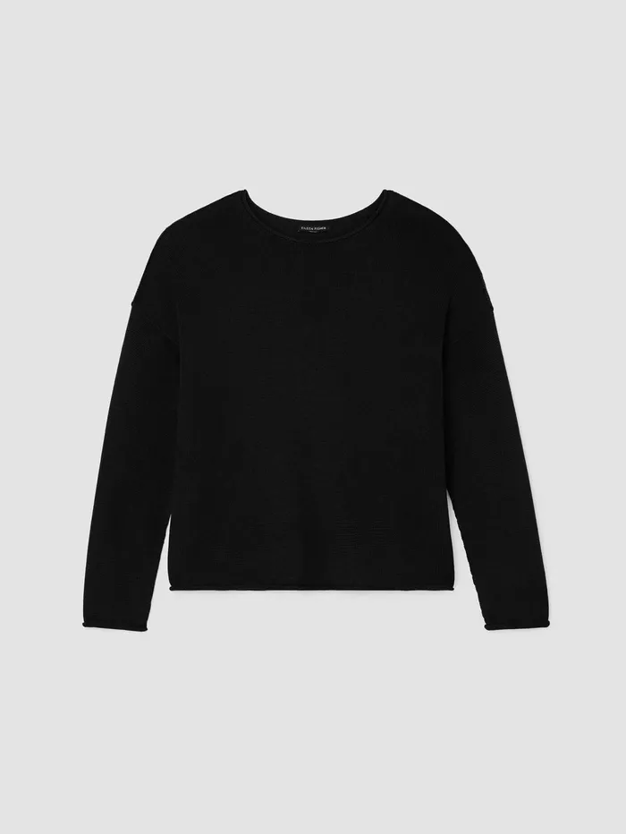 Women Eileen Fisher Sweaters and Cardigans Peruvian Cotton Blend Crew Neck Top Black