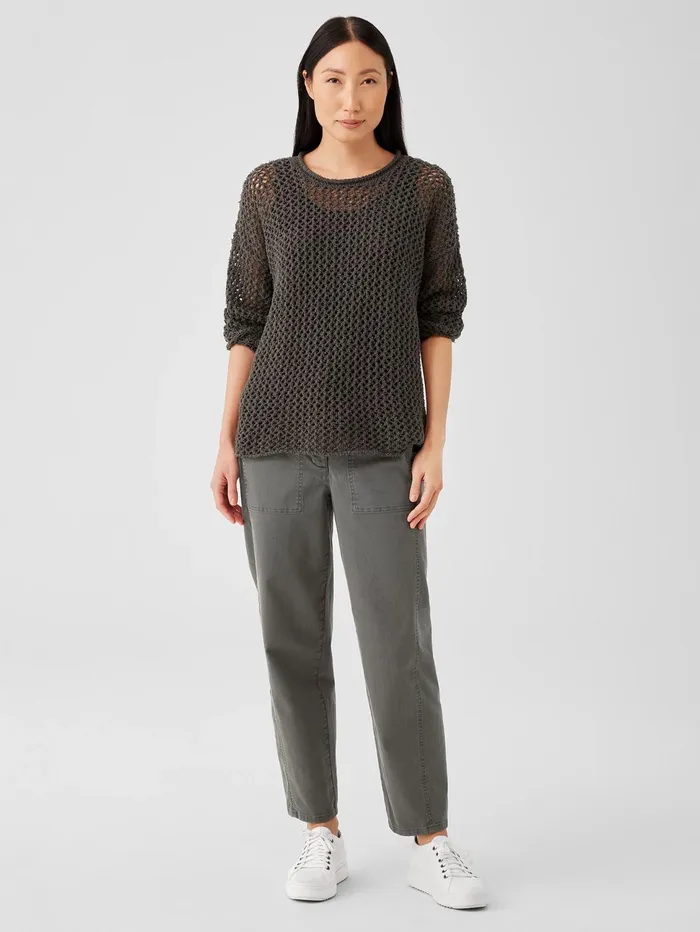 Women Eileen Fisher Sweaters and Cardigans Peruvian Organic Cotton Boucle Crew Neck Top Black