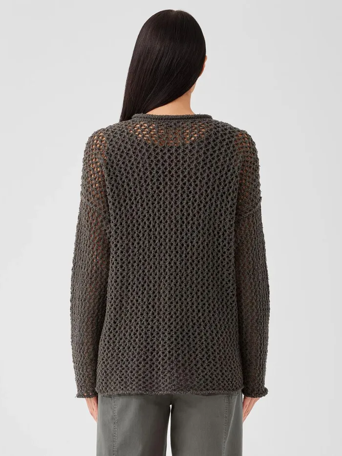 Women Eileen Fisher Sweaters and Cardigans Peruvian Organic Cotton Boucle Crew Neck Top Black