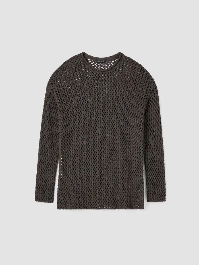 Women Eileen Fisher Sweaters and Cardigans Peruvian Organic Cotton Boucle Crew Neck Top Black
