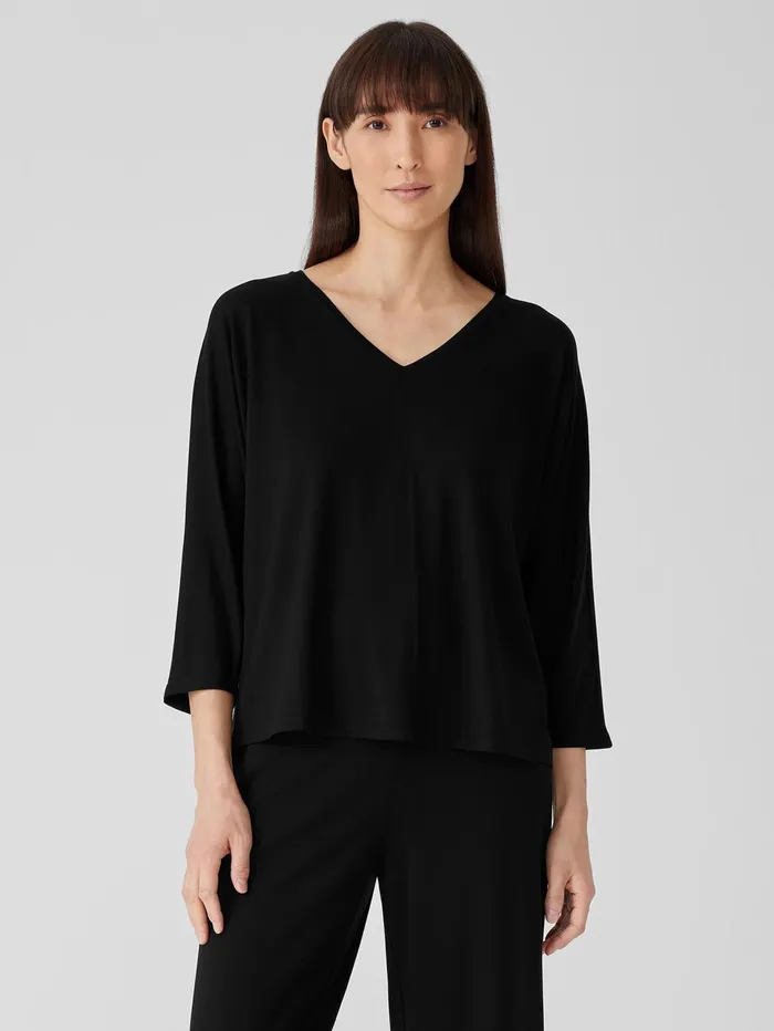 Women Eileen Fisher Tops and Tees Fine Jersey DolmanSleeve Top Black