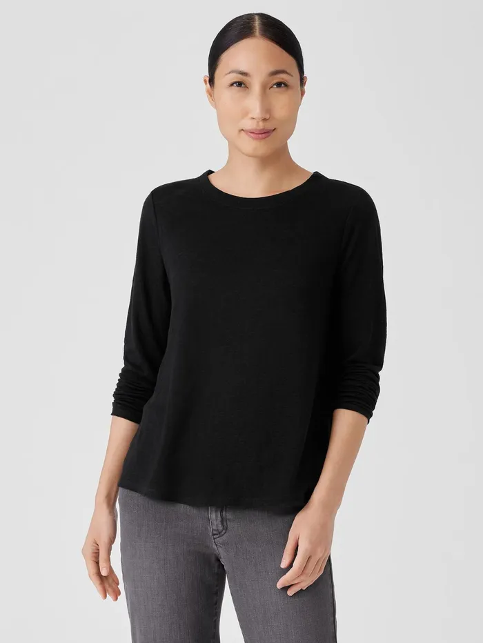 Women Eileen Fisher Tops and Tees Organic Linen Jersey Crew Neck Top Black