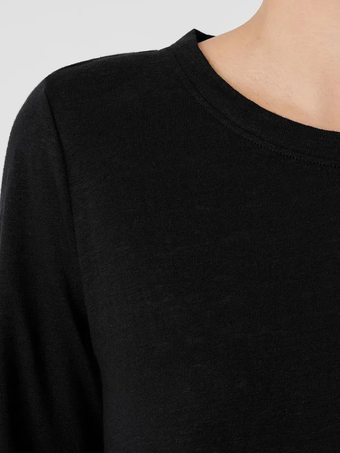 Women Eileen Fisher Tops and Tees Organic Linen Jersey Crew Neck Top Black