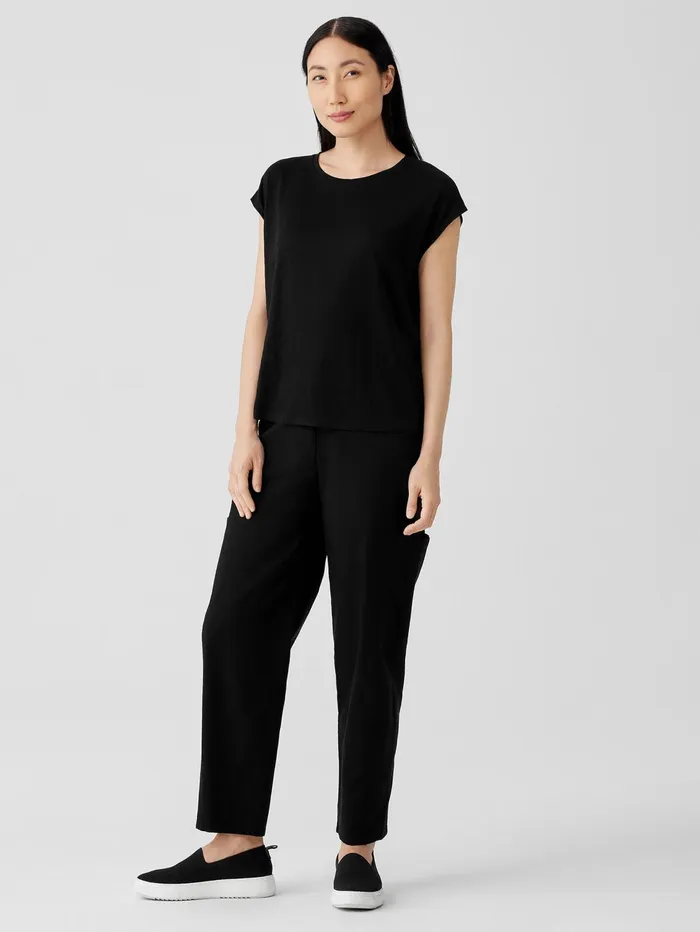 Women Eileen Fisher Tops and Tees Organic Linen Jersey ShirredBack Top Black