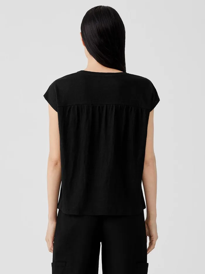 Women Eileen Fisher Tops and Tees Organic Linen Jersey ShirredBack Top Black