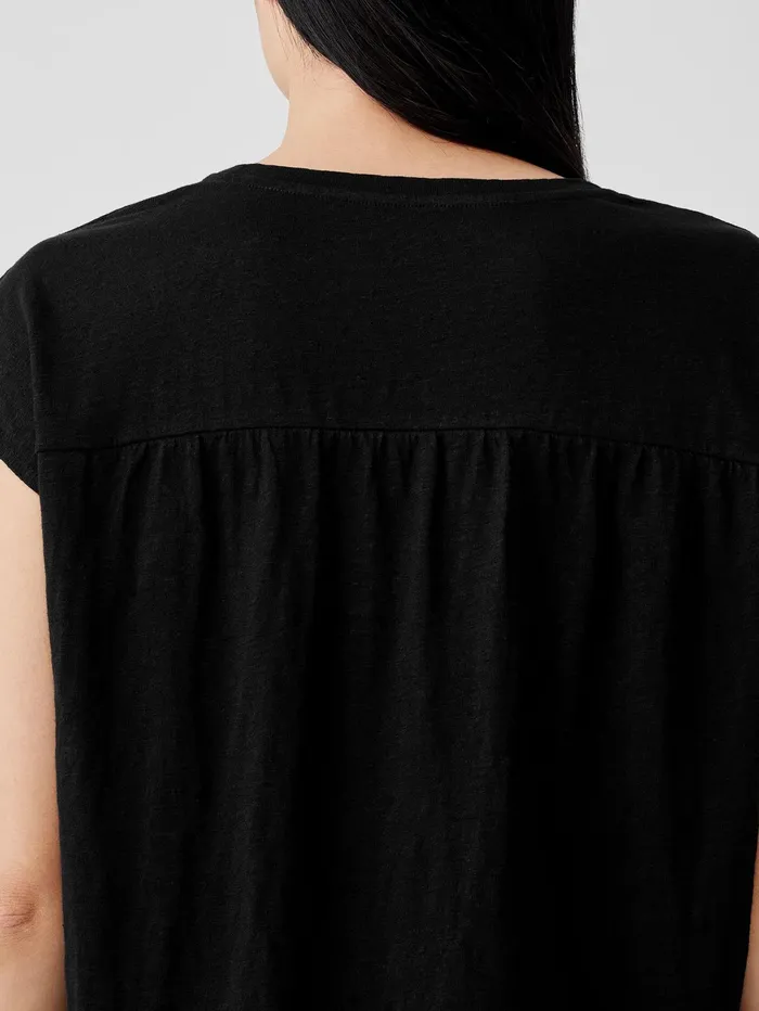 Women Eileen Fisher Tops and Tees Organic Linen Jersey ShirredBack Top Black