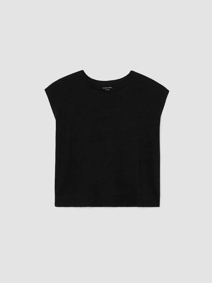 Women Eileen Fisher Tops and Tees Organic Linen Jersey ShirredBack Top Black