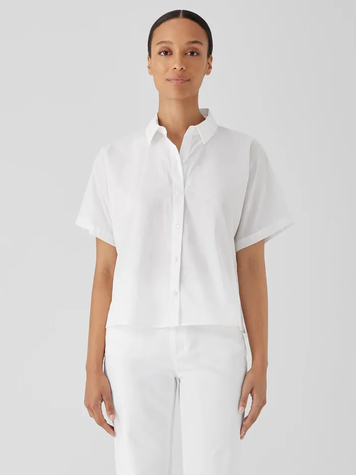 Women Eileen Fisher Tops and Tees Washed Organic Cotton Poplin ShortSleeve Shirt White Women Eileen Fisher Tops and Tees Washed Organic Cotton Poplin ShortSleeve Shirt White