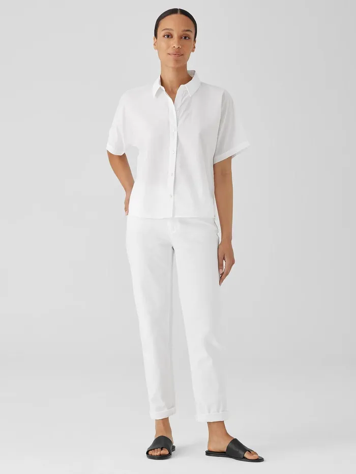 Women Eileen Fisher Tops and Tees Washed Organic Cotton Poplin ShortSleeve Shirt White