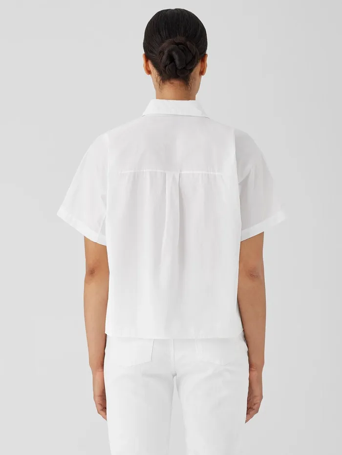 Women Eileen Fisher Tops and Tees Washed Organic Cotton Poplin ShortSleeve Shirt White