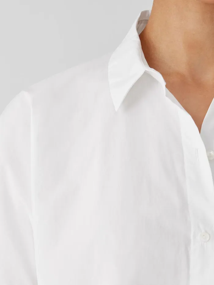 Women Eileen Fisher Tops and Tees Washed Organic Cotton Poplin ShortSleeve Shirt White