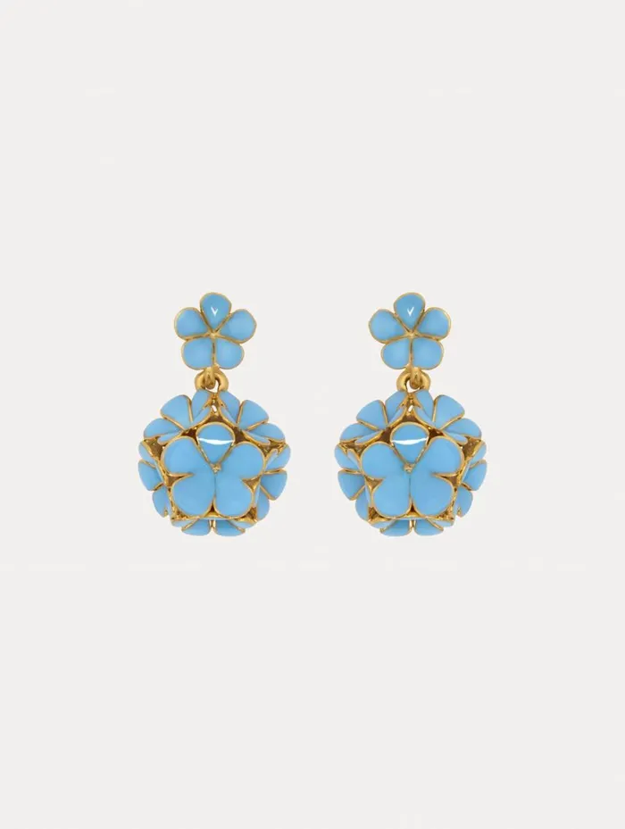 Women Enamel Flower Drop ClipOn Earrings Blue Oscar De La Renta Earrings