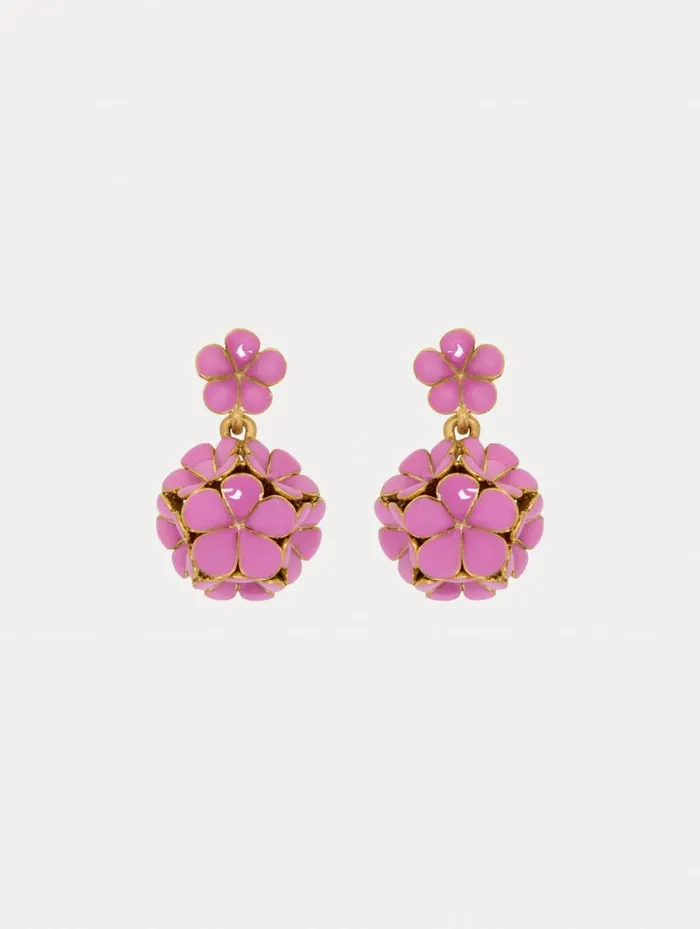 Women Enamel Flower Drop ClipOn Earrings Rose Oscar De La Renta Earrings