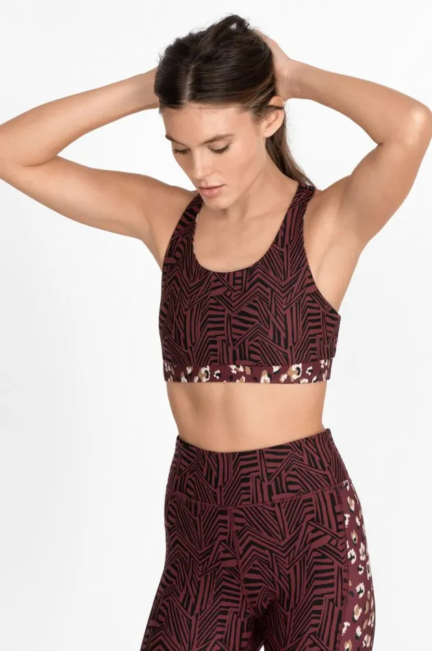 Women Endurance Reversible Sports Bra Cabernet Zebra Johnny Was Active