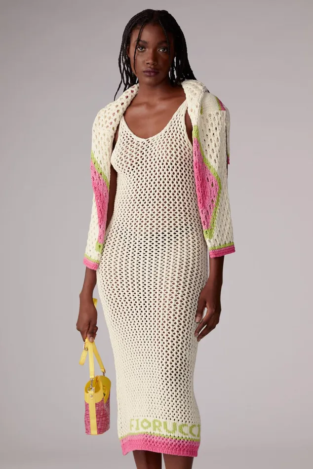 Women Fiorucci Knitwear Logo Crochet Maxi Dress White Women Fiorucci Knitwear Logo Crochet Maxi Dress White