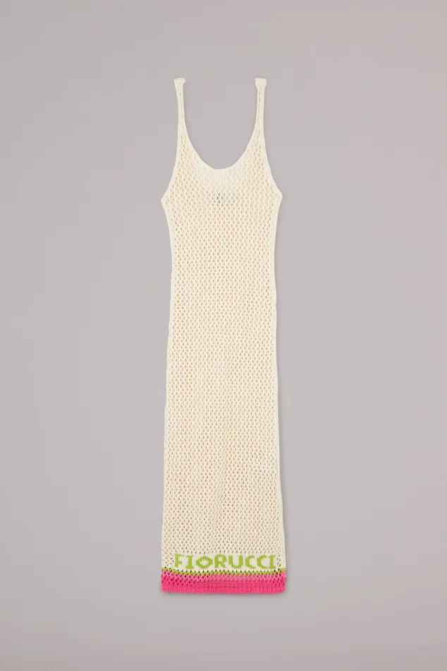 Women Fiorucci Knitwear Logo Crochet Maxi Dress White Women Fiorucci Knitwear Logo Crochet Maxi Dress White