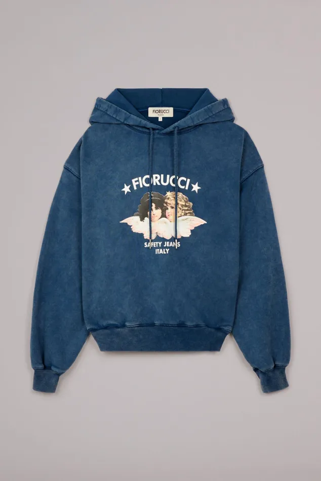 Women Fiorucci Sweatshirts and Hoodies Safety Angels Hoodie Washed Blue