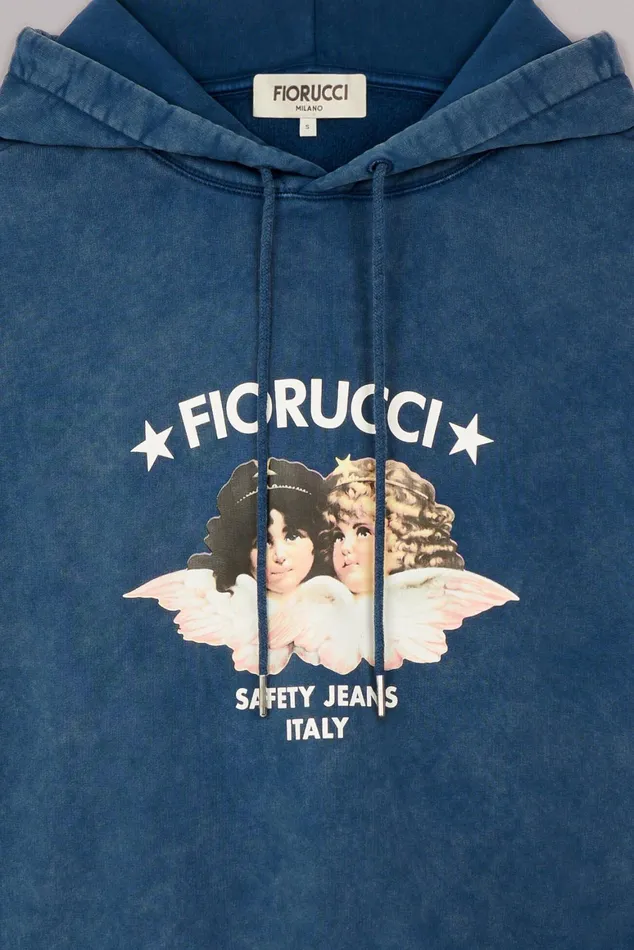 Women Fiorucci Sweatshirts and Hoodies Safety Angels Hoodie Washed Blue