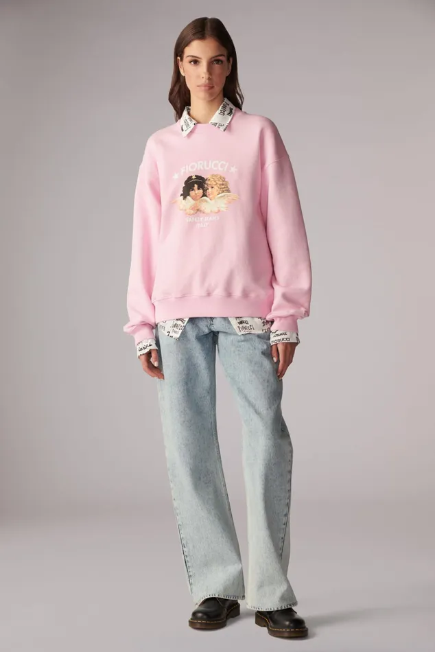 Women Fiorucci Sweatshirts and Hoodies Safety Angels Sweatshirt Pink