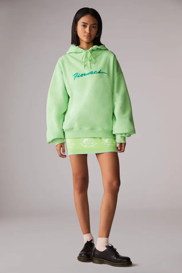 Women Fiorucci Sweatshirts and Hoodies Squiggle Logo Hoodie Green