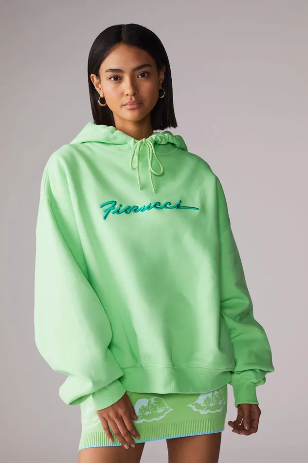 Women Fiorucci Sweatshirts and Hoodies Squiggle Logo Hoodie Green