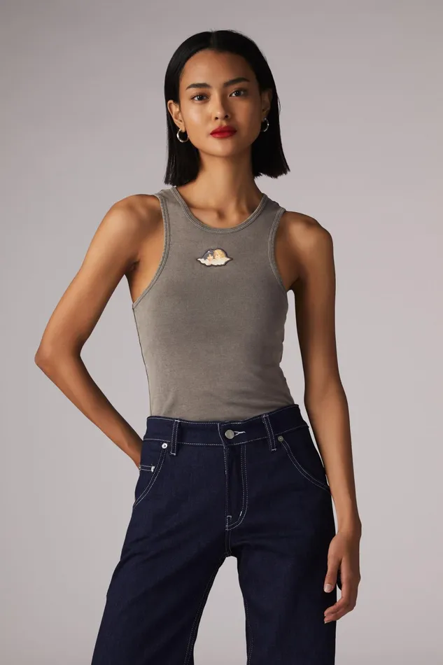 Women Fiorucci TShirts and Tops Icon Angels Vintage Wash Vest Grey Women Fiorucci TShirts and Tops Icon Angels Vintage Wash Vest Grey