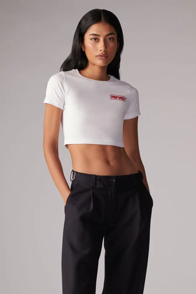 Women Fiorucci TShirts and Tops Logo Baby TShirt White Women Fiorucci TShirts and Tops Logo Baby TShirt White